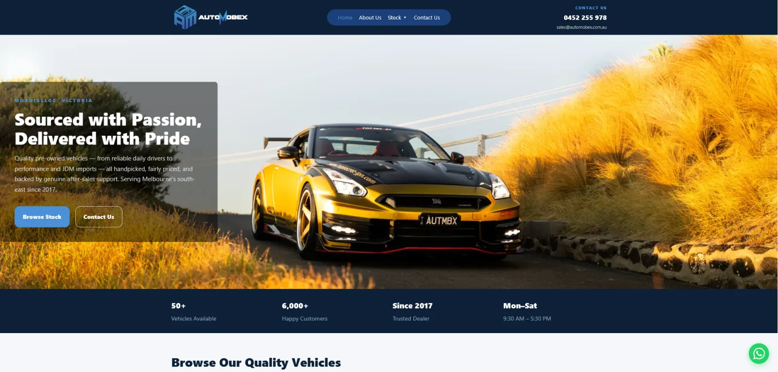 Automobex dealership website listing used cars with drive-away pricing