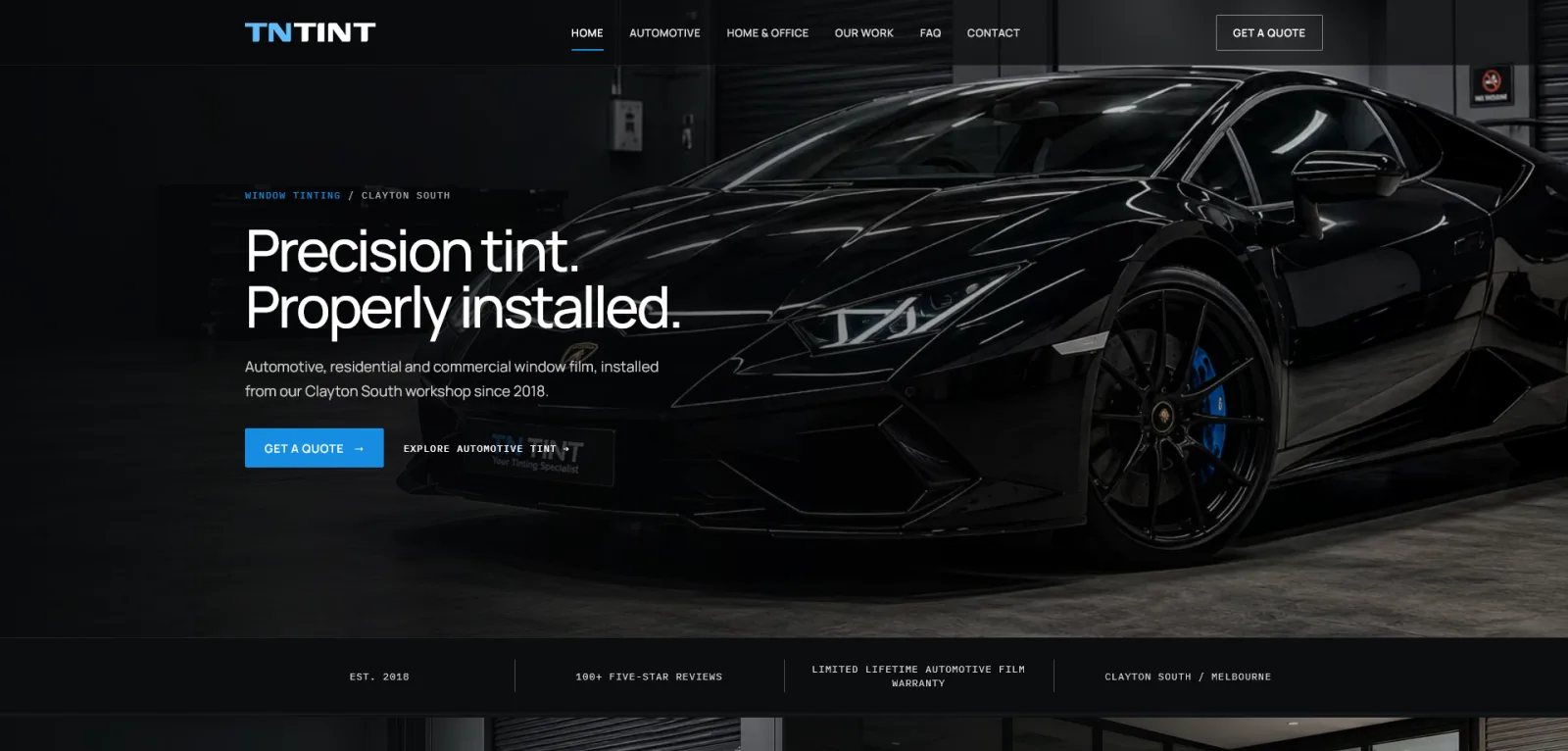 TN TINT window tinting studio website homepage